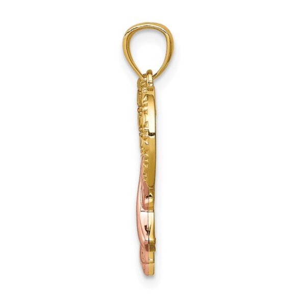 14k Two-tone Gold, Yellow Heart w Rose Gold Pink Ribbon Cancer Awareness Charm - Picture 2 of 3